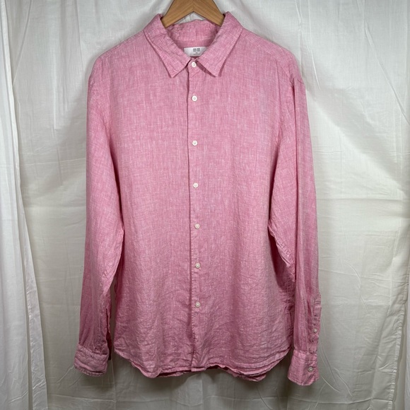 Uniqlo Men’s 100% Linen Long Sleeve Shirt‎ Size XXL Red Pink - Picture 1 of 10